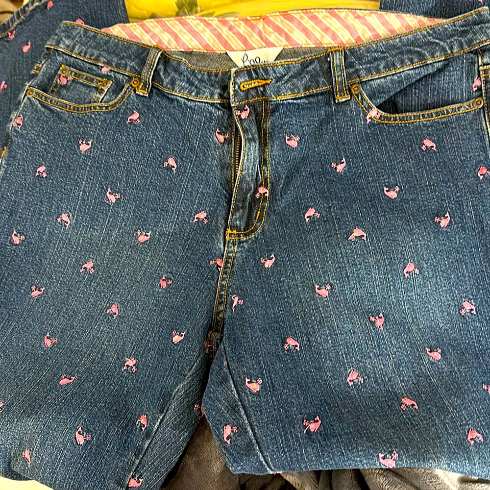 Lilly Pulitzer Blue Jeans with embroidered Pink Whales